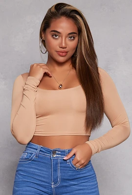 Womens Daisy Scoop Neck Long Sleeve Crop Top,