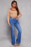 Womens Daisy Scoop Neck Long Sleeve Crop Top,