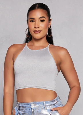 Womens Daisy High Neck Cropped Cami, Grey, Size S