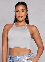 Womens Daisy High Neck Cropped Cami, Grey, Size S
