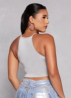 Womens Daisy High Neck Cropped Cami, Grey, Size S