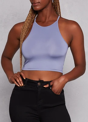 Womens Daisy High Neck Cropped Cami, Purple, Size M