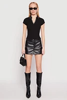 Womens Iris Rib Knit Contrast Trim V Neck Polo Shirt,