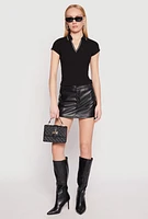 Womens Iris Rib Knit Contrast Trim V Neck Polo Shirt,