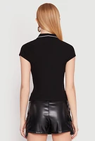 Womens Iris Rib Knit Contrast Trim V Neck Polo Shirt,