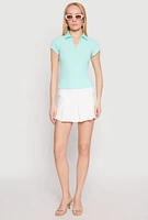 Womens Iris Rib Knit Contrast Trim V Neck Polo Shirt, Blue, Size L