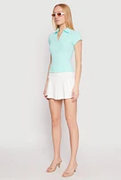 Womens Iris Rib Knit Contrast Trim V Neck Polo Shirt, Blue, Size L