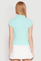 Womens Iris Rib Knit Contrast Trim V Neck Polo Shirt, Blue, Size L