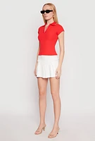 Womens Iris Rib Knit Contrast Trim V Neck Polo Shirt, Red,