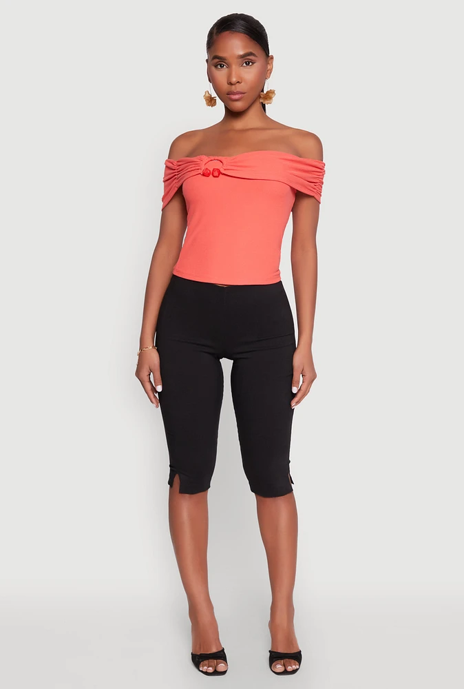 Womens Iris Off The Shoulder O Ring Top, Orange, Size L