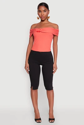 Womens Iris Off The Shoulder O Ring Top, Orange, Size L