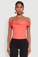 Womens Iris Off The Shoulder O Ring Top, Orange, Size L