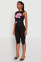 Womens Iris Mesh Floral Print Ruched Crop Top, Multi,