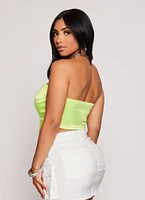 Womens Rhinestone Studded Cropped Corset Top, Green,