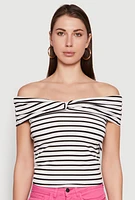 Womens Striped Off the Shoulder Twist Front Top, Multi, Size M