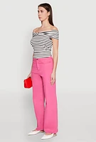 Womens Striped Off the Shoulder Twist Front Top, Multi, Size M