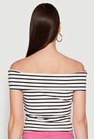 Womens Striped Off the Shoulder Twist Front Top, Multi, Size M