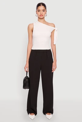Womens Textured Knit Tie Strap One Shoulder Top, White, Size S