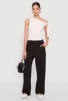 Womens Textured Knit Tie Strap One Shoulder Top, White, Size S