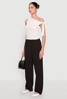 Womens Textured Knit Tie Strap One Shoulder Top, White, Size S