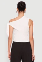 Womens Textured Knit Tie Strap One Shoulder Top, White, Size S
