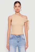 Womens Textured Knit Tie Strap One Shoulder Top,