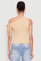 Womens Textured Knit Tie Strap One Shoulder Top,