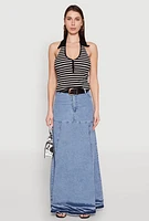 Womens Striped Halter Crop Top, Black, Size S