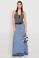 Womens Striped Halter Crop Top, Black, Size S