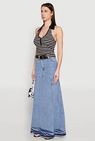 Womens Striped Halter Crop Top, Black, Size S