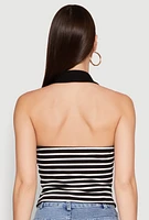 Womens Striped Halter Crop Top, Black, Size S