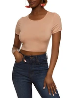 Womens Solid Open Lace Up Back Crop Top, Beige, Size L