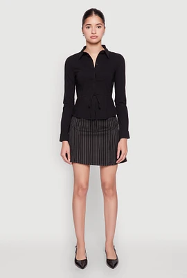 Womens Iris Tie Waist Button Front Shirt, Black, Size L