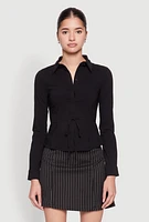Womens Iris Tie Waist Button Front Shirt, Black, Size L