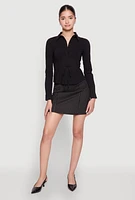 Womens Iris Tie Waist Button Front Shirt, Black, Size L