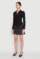Womens Iris Tie Waist Button Front Shirt, Black, Size L