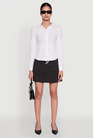 Womens Iris Tie Waist Button Front Shirt, White, Size S