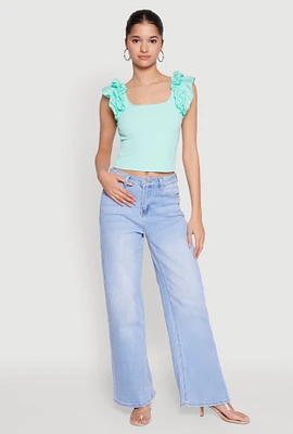 Womens Iris Ruffle Trim Scoop Neck Crop Top,