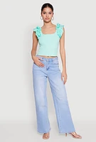 Womens Iris Ruffle Trim Scoop Neck Crop Top, Green, Size L