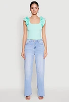 Womens Iris Ruffle Trim Scoop Neck Crop Top, Green, Size L
