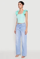 Womens Iris Ruffle Trim Scoop Neck Crop Top, Green, Size L