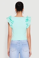 Womens Iris Ruffle Trim Scoop Neck Crop Top, Green, Size L