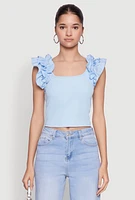 Womens Iris Ruffle Trim Scoop Neck Crop Top,