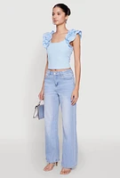 Womens Iris Ruffle Trim Scoop Neck Crop Top,