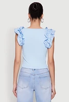 Womens Iris Ruffle Trim Scoop Neck Crop Top,