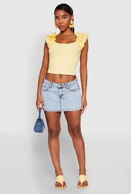 Womens Iris Ruffle Trim Scoop Neck Crop Top, Yellow, Size S