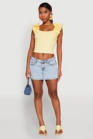 Womens Iris Ruffle Trim Scoop Neck Crop Top, Yellow, Size S