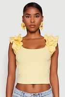 Womens Iris Ruffle Trim Scoop Neck Crop Top, Yellow, Size S