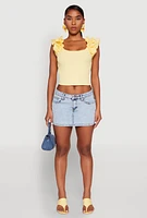 Womens Iris Ruffle Trim Scoop Neck Crop Top, Yellow, Size S