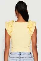 Womens Iris Ruffle Trim Scoop Neck Crop Top, Yellow, Size S